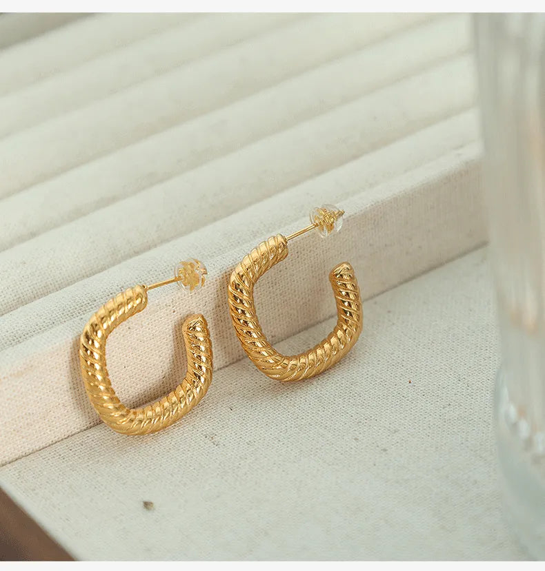 Elegant Simple Style Solid Color Plating Titanium Steel 18K Gold Plated Earrings
