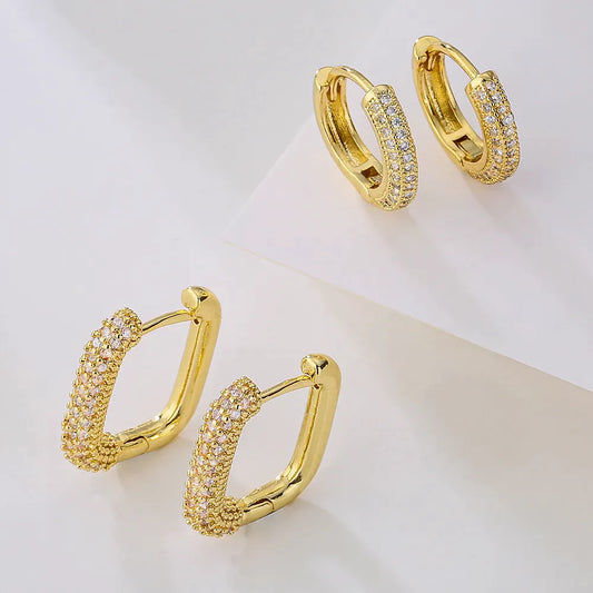 Geometric Gold Plated Copper Zircon Gold Plated Hoop Earrings