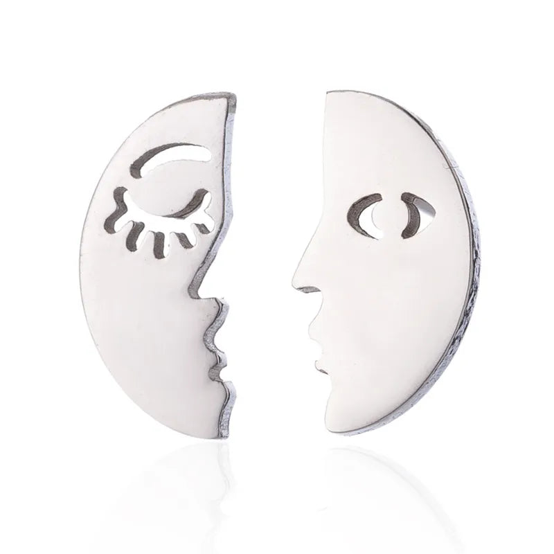 Human Face 304 Stainless Steel 18K Gold Plated Ear Studs