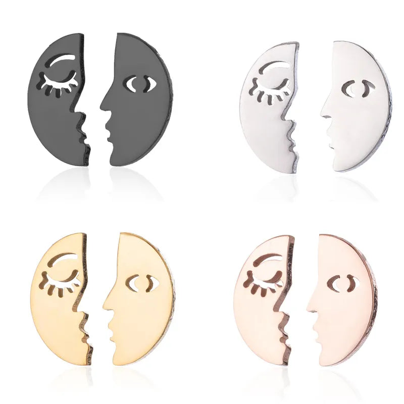 Human Face 304 Stainless Steel 18K Gold Plated Ear Studs