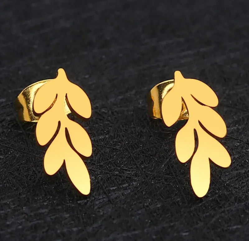 Fashion Leaves 304 Stainless Steel 18K Gold Plated Ear Studs