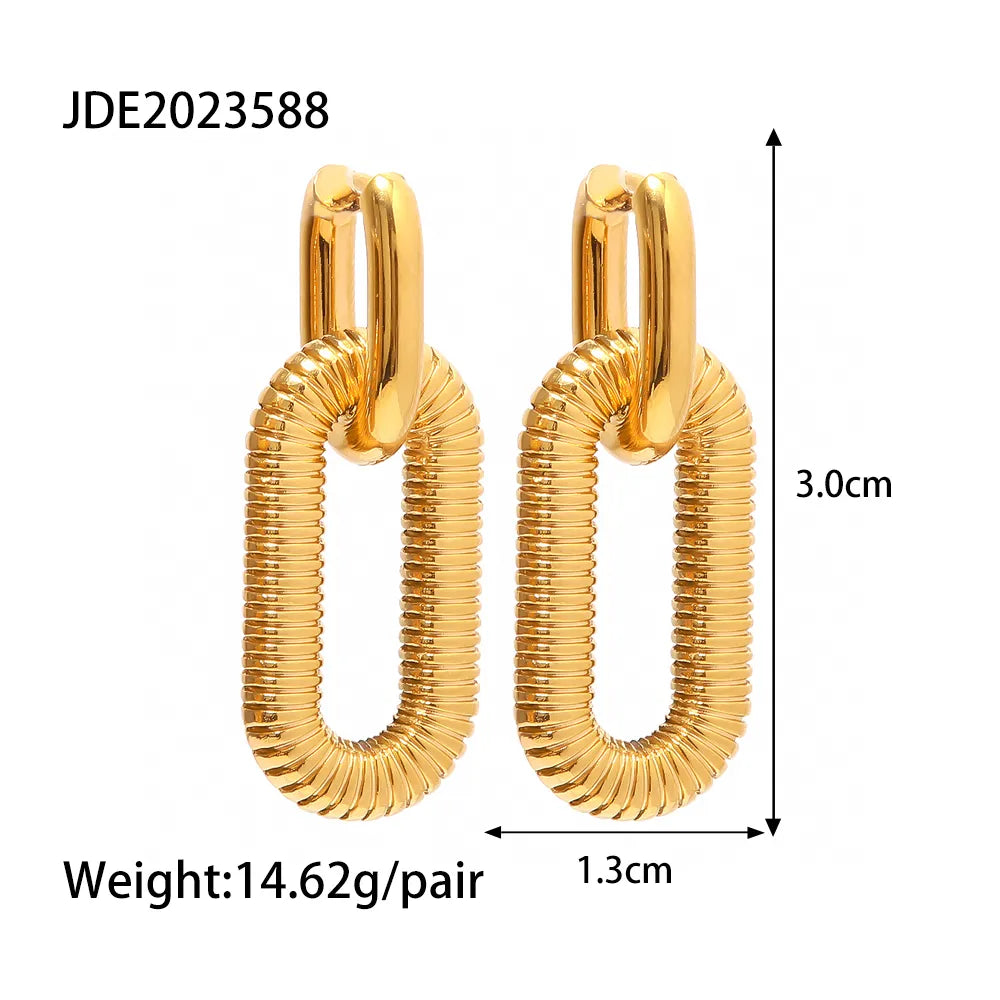 Double  Oval Stainless Steel Plating Drop Earrings