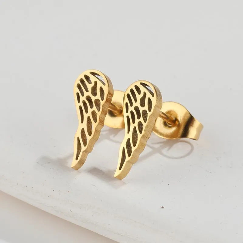 Fashion Wings Plating 304 Stainless Steel 18K Gold Plated Ear Studs