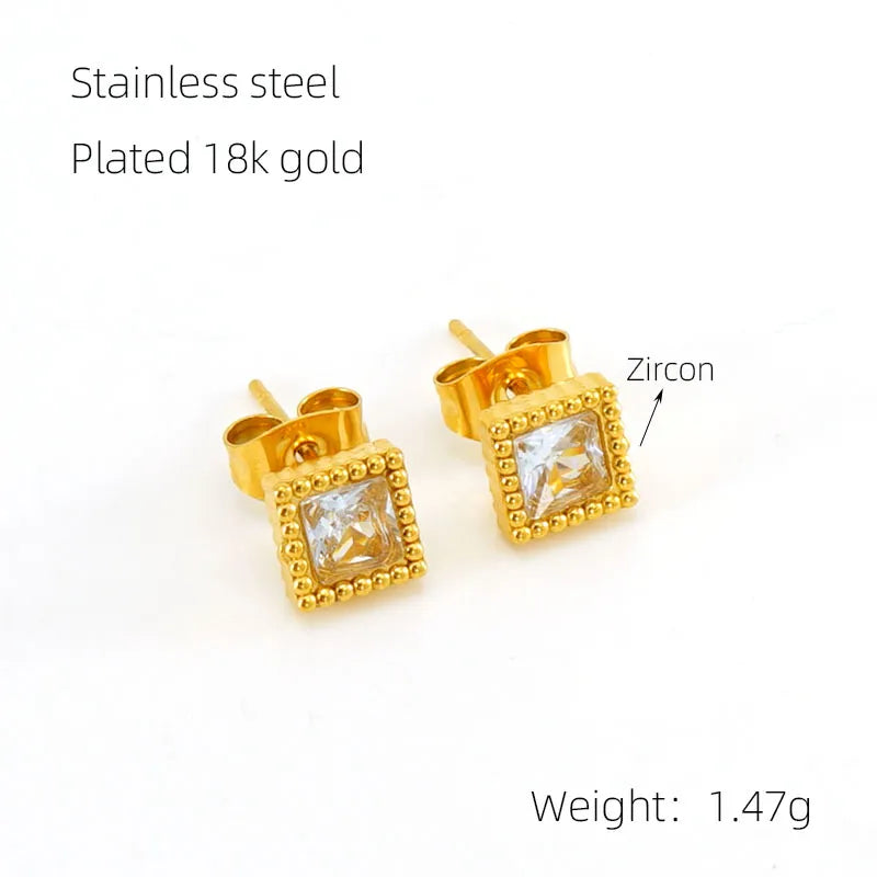 1 Pair Glam Retro Square Shape Plating Inlay 304 Stainless Steel Rhinestones 18K Gold Plated Drop Earrings