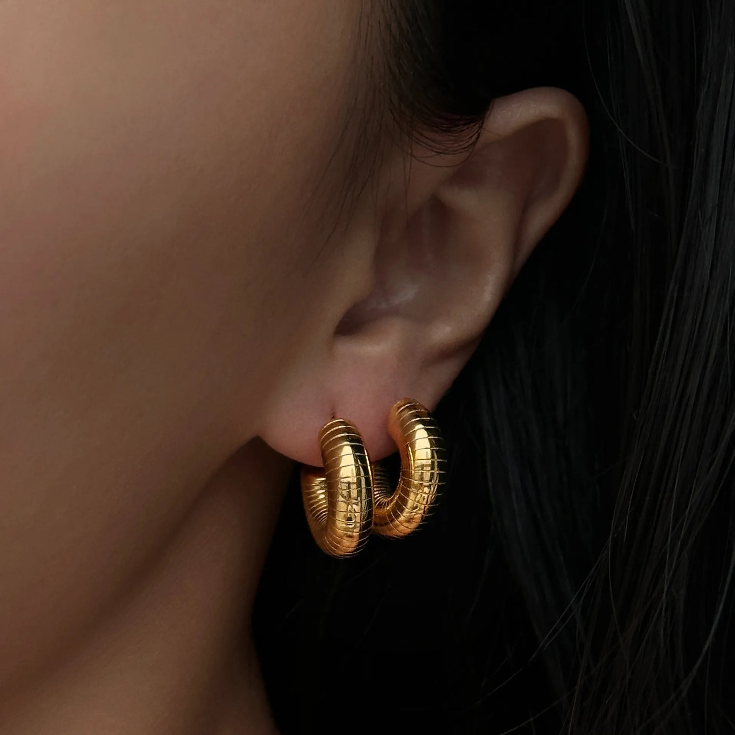 C Shape 304 Stainless Steel 18K Gold Plated Ear Stud