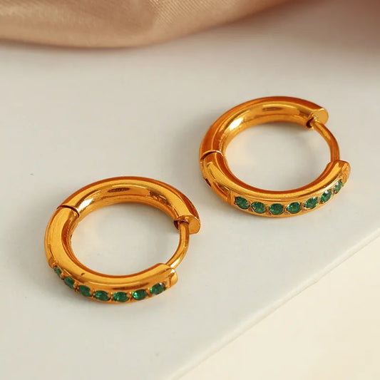 French Style Round Polishing Plating Inlay 304 Stainless Steel Rhinestones 18K Gold Plated Earring