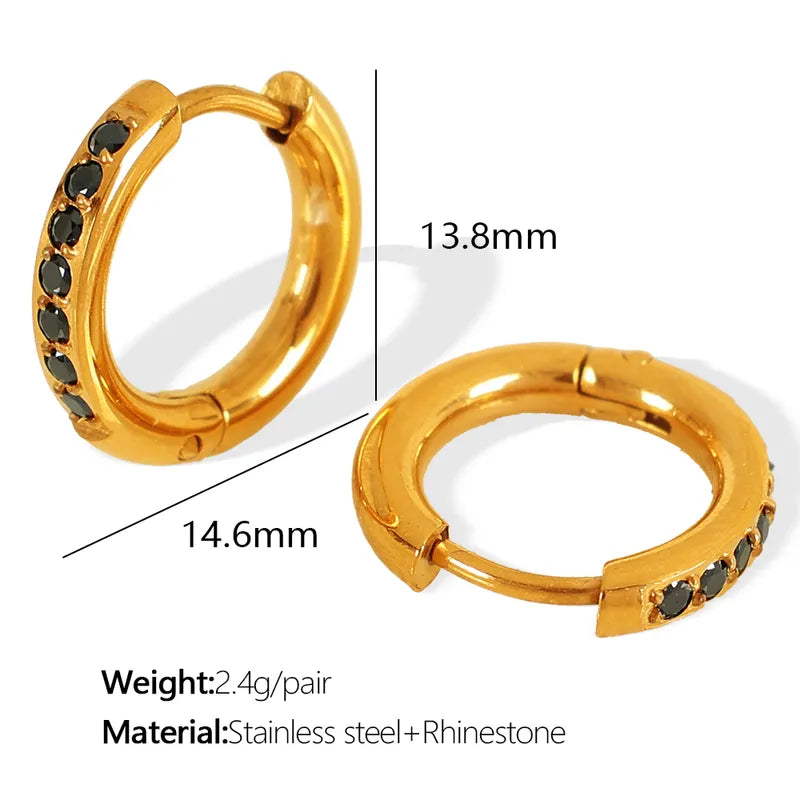 French Style Round Polishing Plating Inlay 304 Stainless Steel Rhinestones 18K Gold Plated Earring