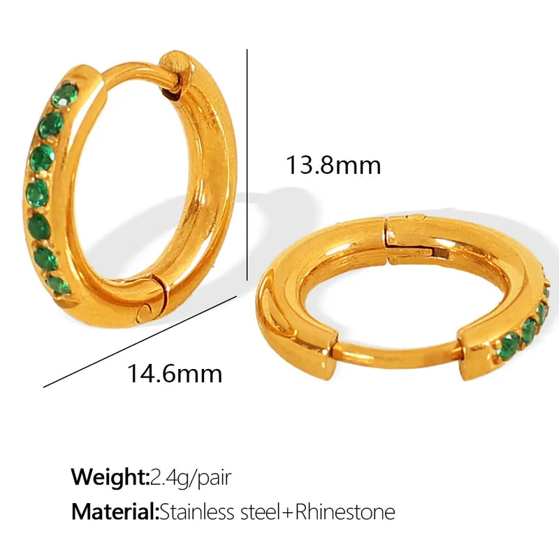 French Style Round Polishing Plating Inlay 304 Stainless Steel Rhinestones 18K Gold Plated Earring