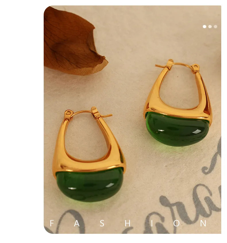 French Style U Shape Polishing Epoxy Plating 304 Stainless Steel Resin 18K Gold Plated Earring