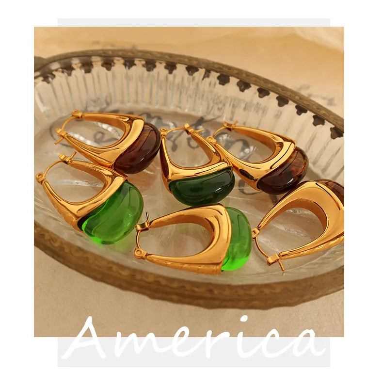 French Style U Shape Polishing Epoxy Plating 304 Stainless Steel Resin 18K Gold Plated Earring