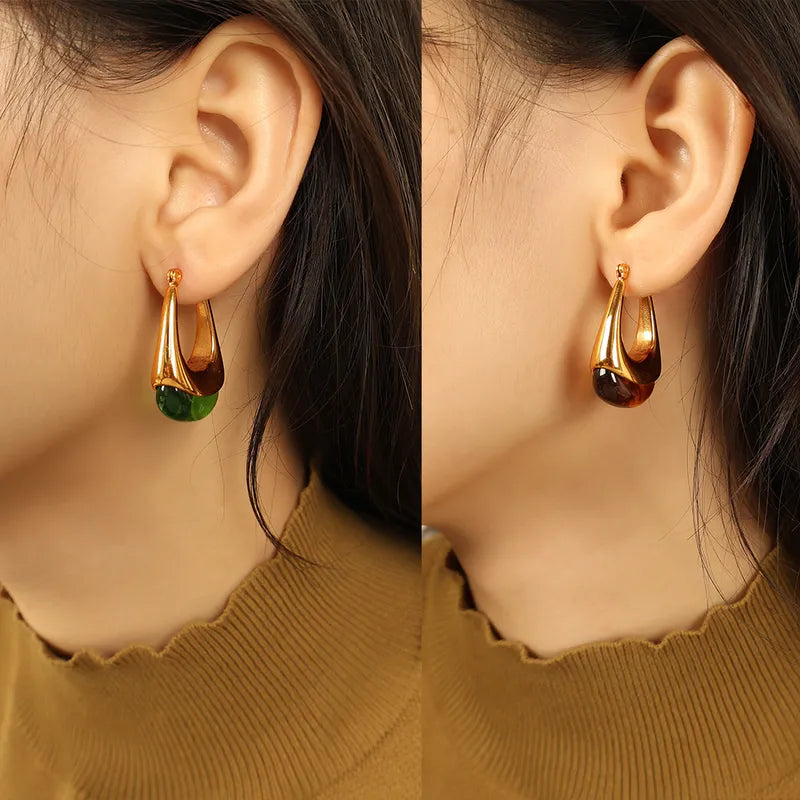 French Style U Shape Polishing Epoxy Plating 304 Stainless Steel Resin 18K Gold Plated Earring