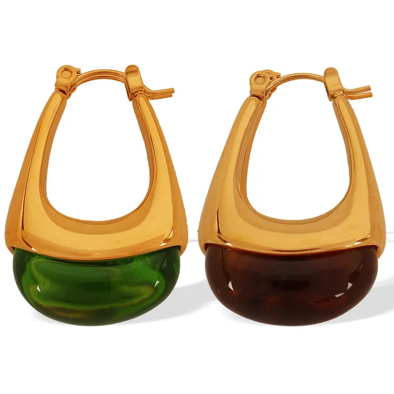 French Style U Shape Polishing Epoxy Plating 304 Stainless Steel Resin 18K Gold Plated Earring