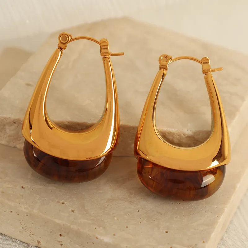 French Style U Shape Polishing Epoxy Plating 304 Stainless Steel Resin 18K Gold Plated Earring