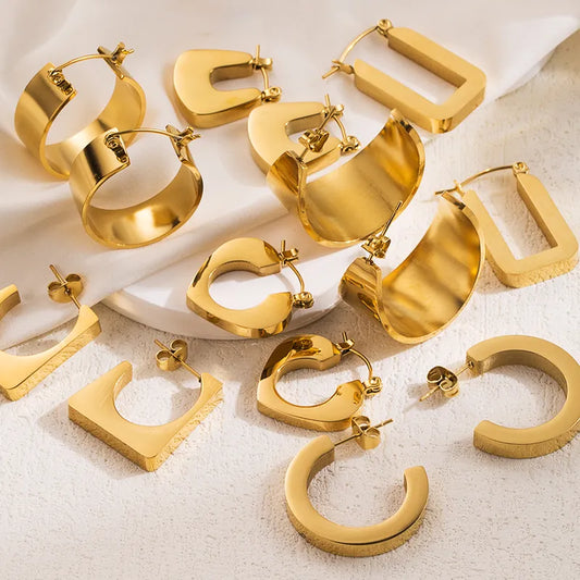 Ig Style Basic Cool Style Solid Color Plating Stainless Steel 18k Gold Plated Earrings