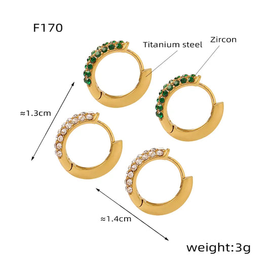 Elegant U Shape Plating Inlay Titanium Steel Artificial Diamond 18k Gold Plated Earrings