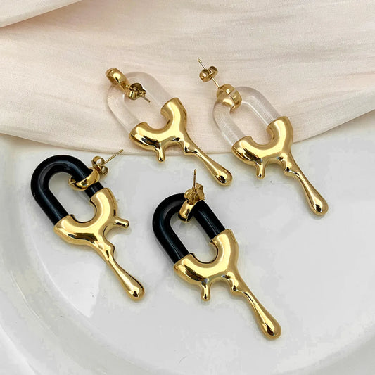 Lady Modern Style Artistic Irregular Water Droplets Plating Stainless Steel Gold Plated Drop Earrings