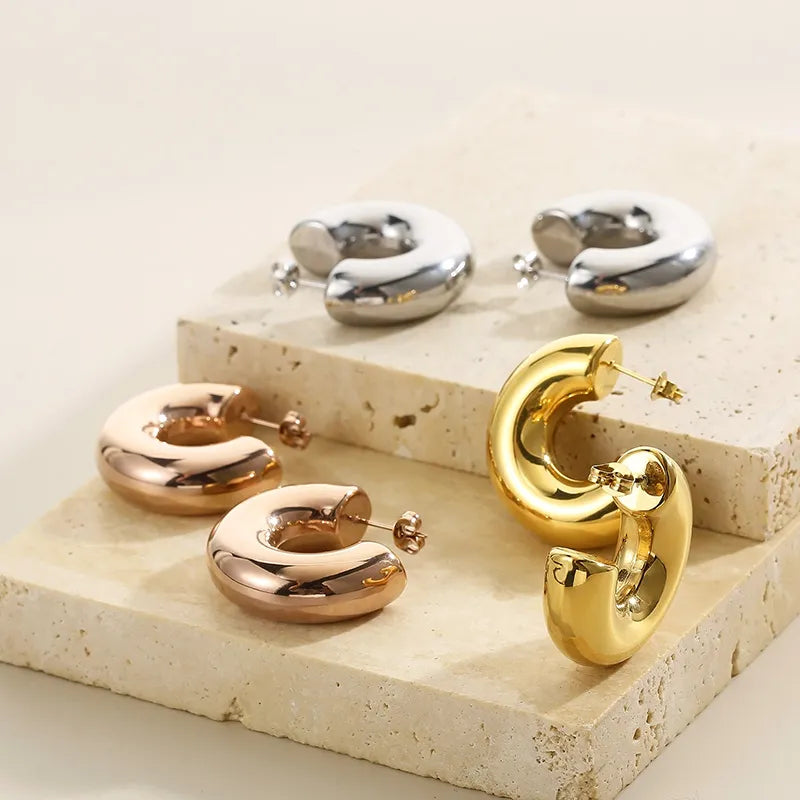 Modern Style Simple Style Solid Color Plating Stainless Steel 18K Gold Plated Earrings