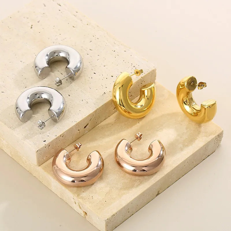 Modern Style Simple Style Solid Color Plating Stainless Steel 18K Gold Plated Earrings