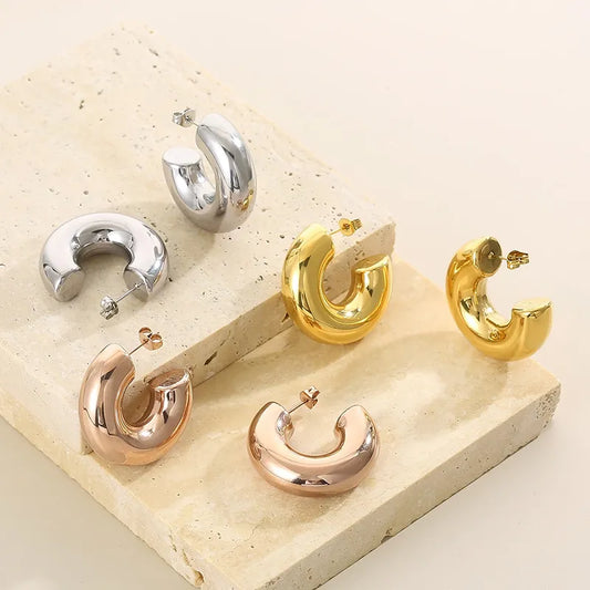 Modern Style Simple Style Solid Color Plating Stainless Steel 18K Gold Plated Earrings