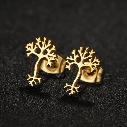 Tree plating stainless steel 18k gold plated ear studs