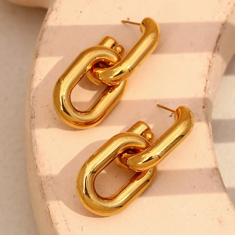 Hollow Drop Loop304 Stainless Steel 18K Gold Plated Drop Earrings