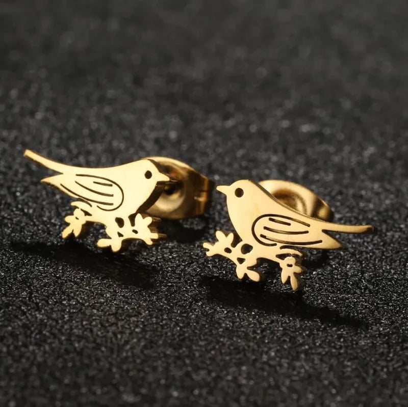 Bird Plating 304 Stainless Steel 18K Gold Plated Ear Studs