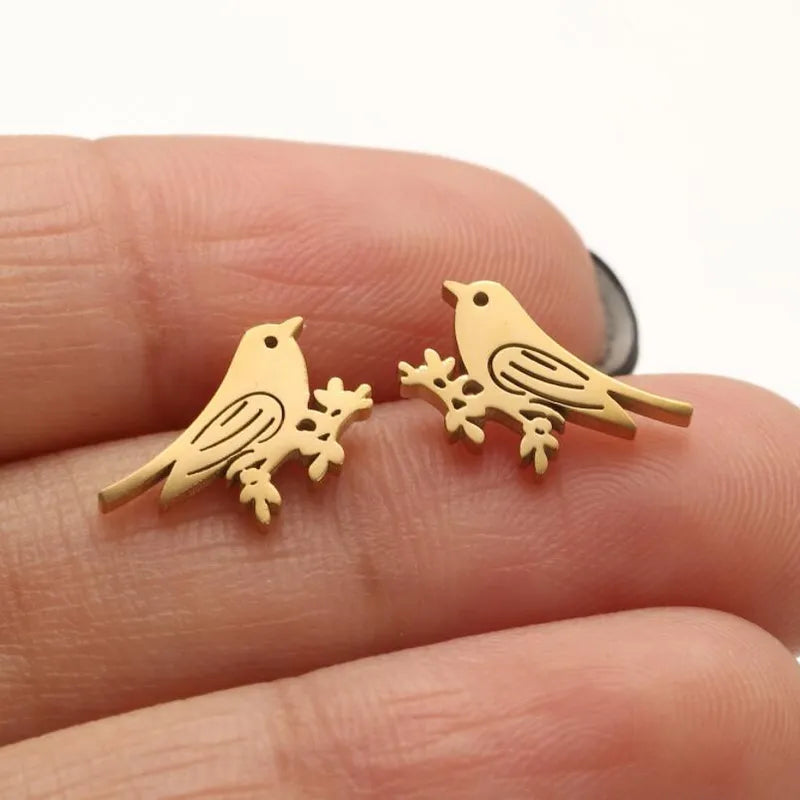 Bird Plating 304 Stainless Steel 18K Gold Plated Ear Studs