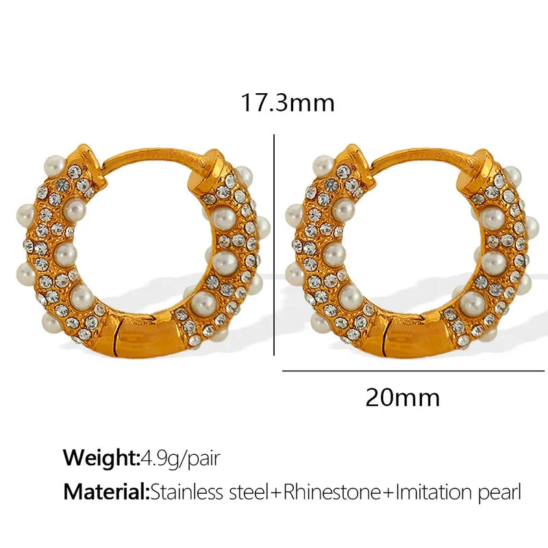 Simple Style C Shape Plating Imitation Pearl Titanium Steel Earrings