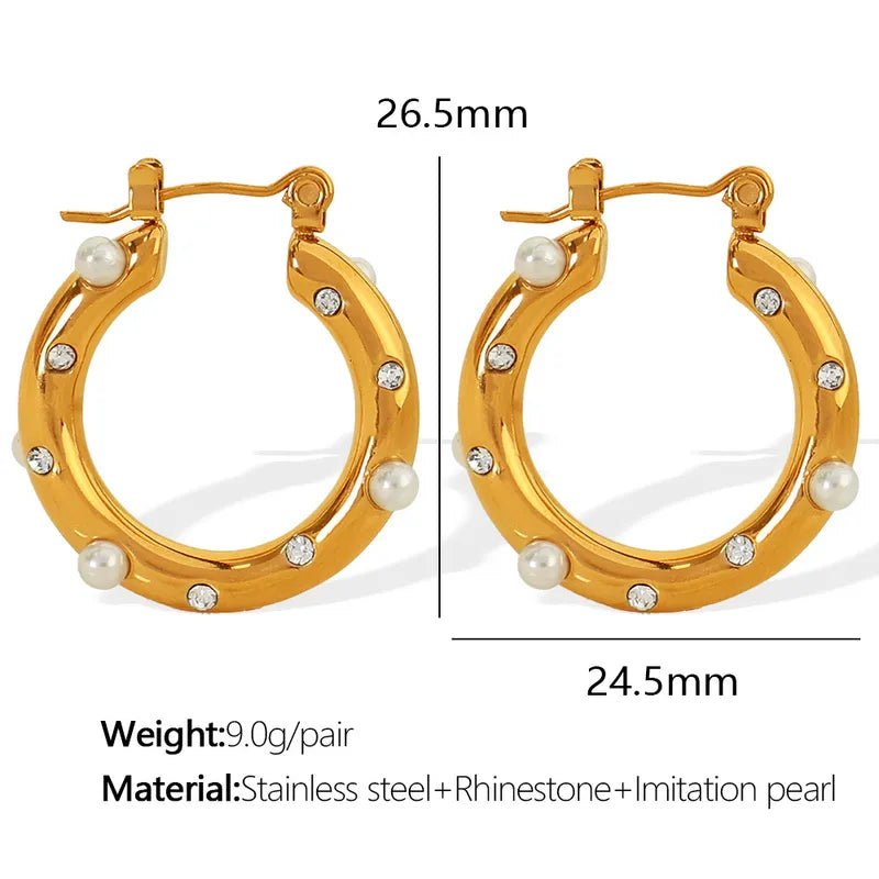 Simple Style C Shape Plating Imitation Pearl Titanium Steel Earrings