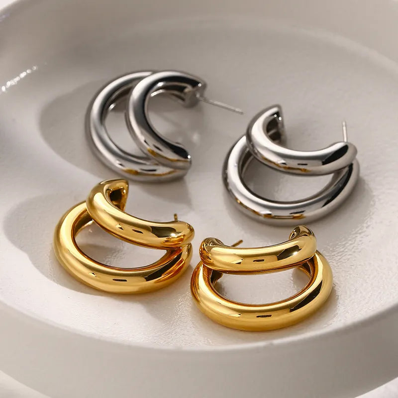 Simple Style Classic Style Solid Color Plating 316 Stainless Steel  18K Gold Plated Ear Studs