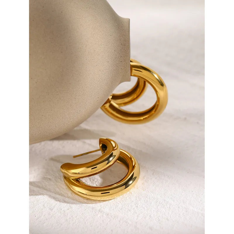 Simple Style Classic Style Solid Color Plating 316 Stainless Steel  18K Gold Plated Ear Studs