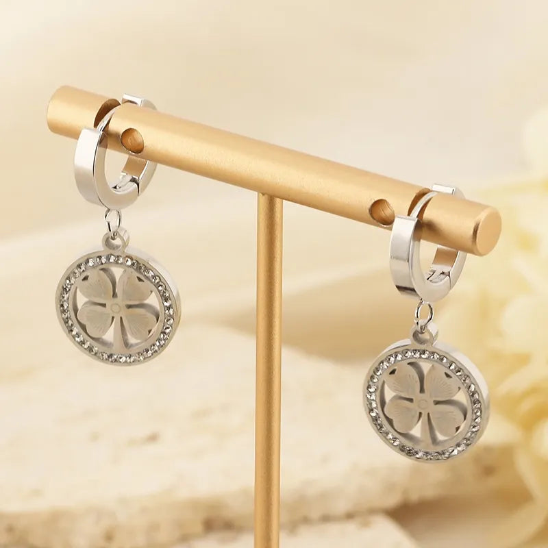 Four Leaf Clover Hollow Out Stainless Steel Drop Earrings