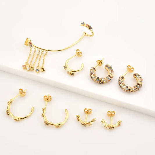 Simple style geometric plating sterling silver and 18k gold plated earrings