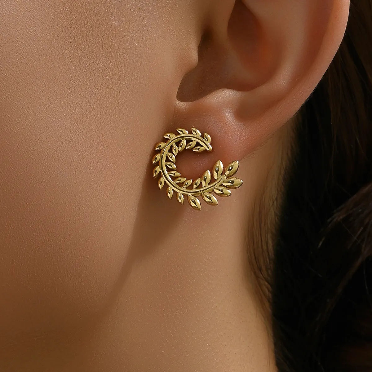 Round Leaves Plating Stainless Steel 18K Gold Plated Earrings Ear Studs