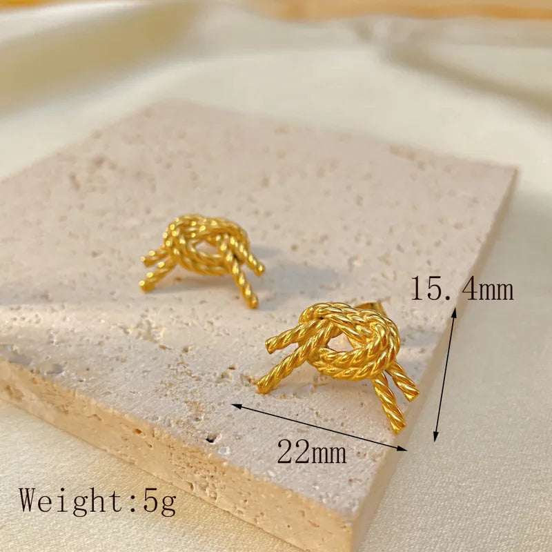 Pair Simple Style Knot 304 Stainless Steel 18K Gold Plated Ear Studs