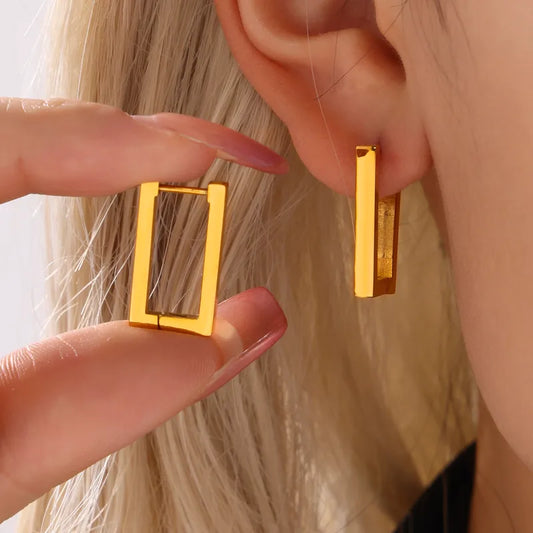 Gold Rectangle Plating 304 Stainless Steel 18K Gold Plated Earrings