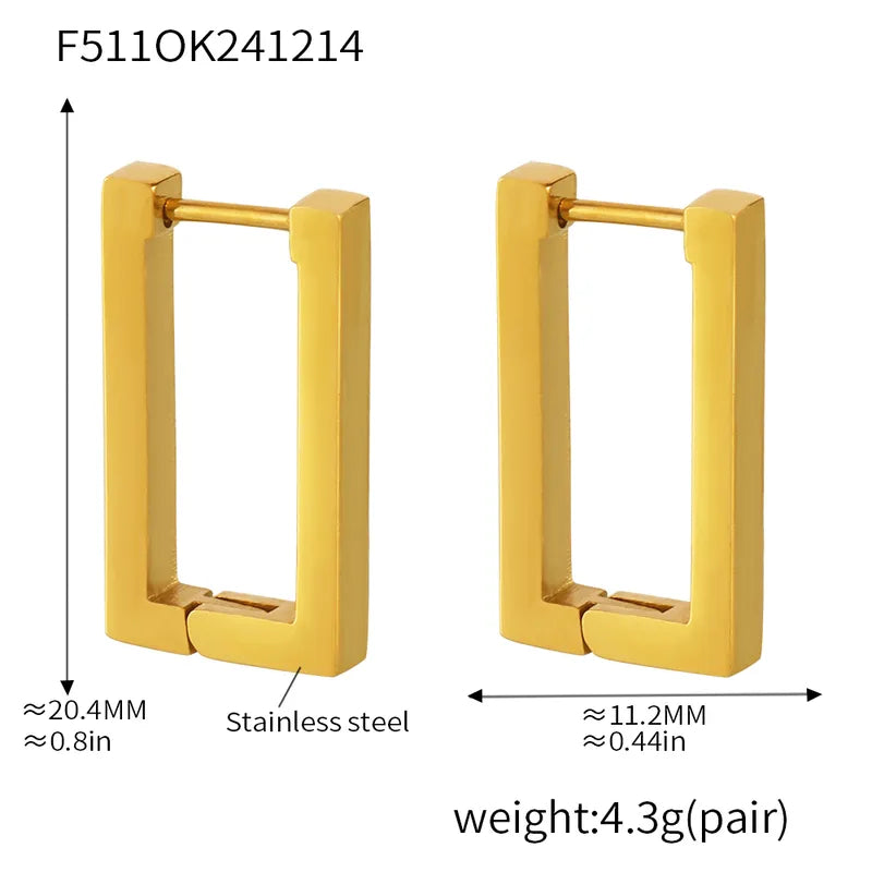 Gold Rectangle Plating 304 Stainless Steel 18K Gold Plated Earrings