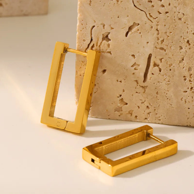 Gold Rectangle Plating 304 Stainless Steel 18K Gold Plated Earrings