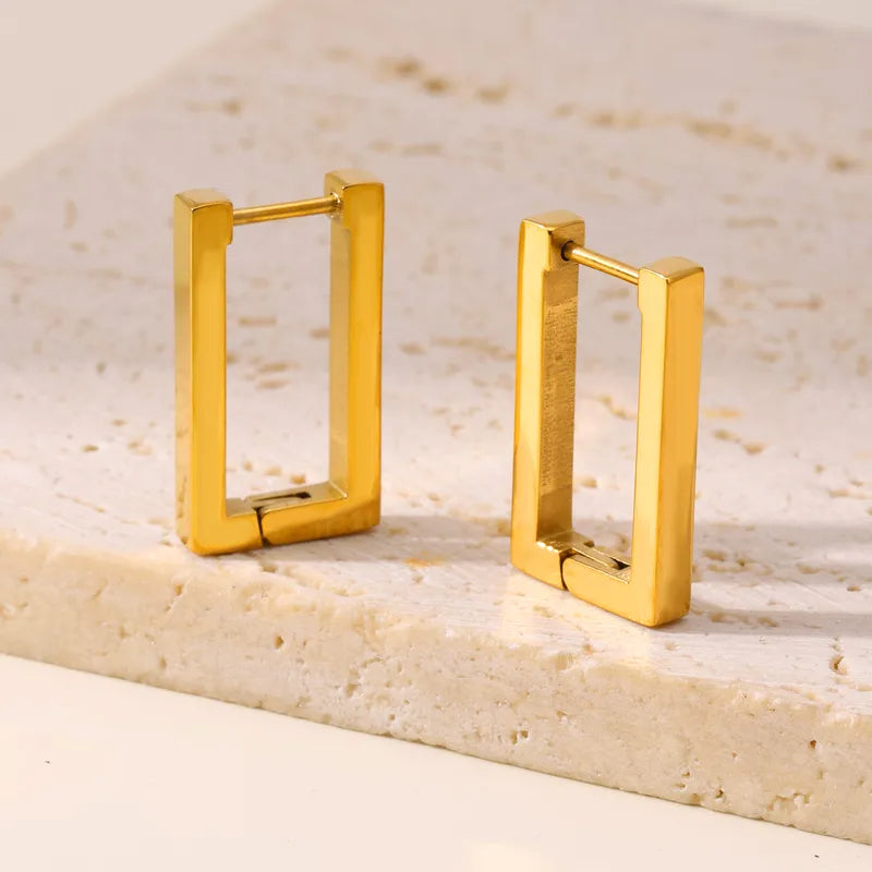 Gold Rectangle Plating 304 Stainless Steel 18K Gold Plated Earrings