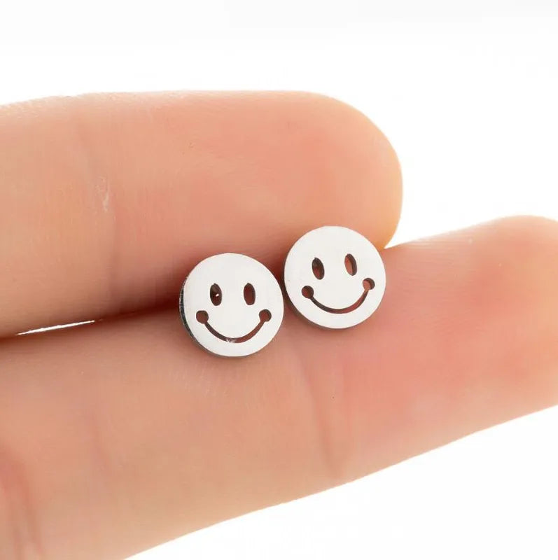 Smile Face Plating 304 Stainless Steel 18K Gold Plated Ear Studs