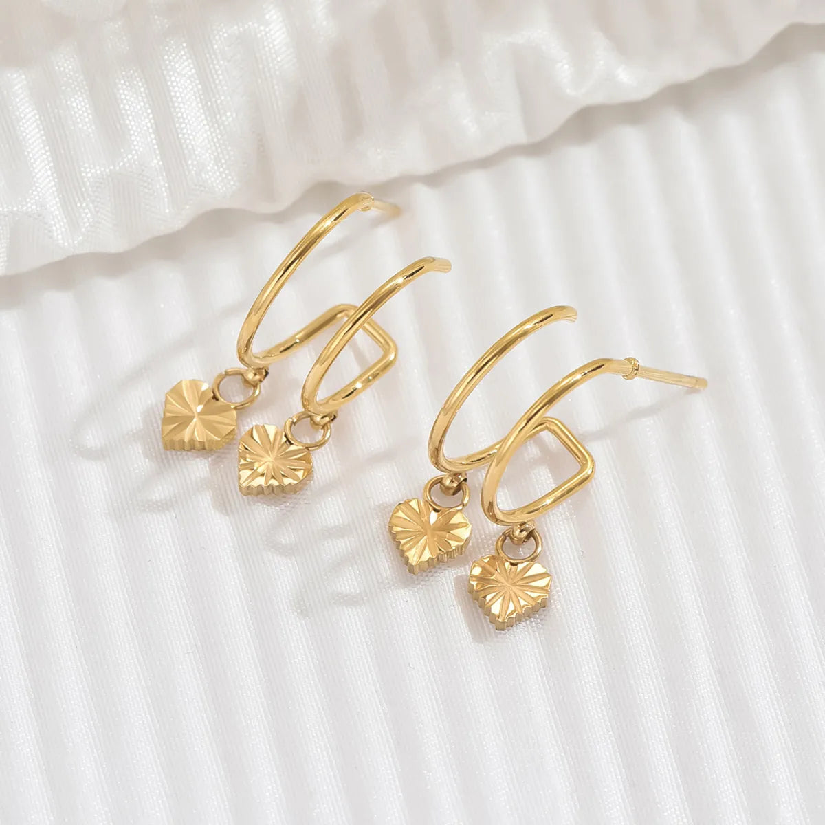 Heart Shape Plating Hollow Out Stainless Steel 14k Gold Plated Drop Earrings