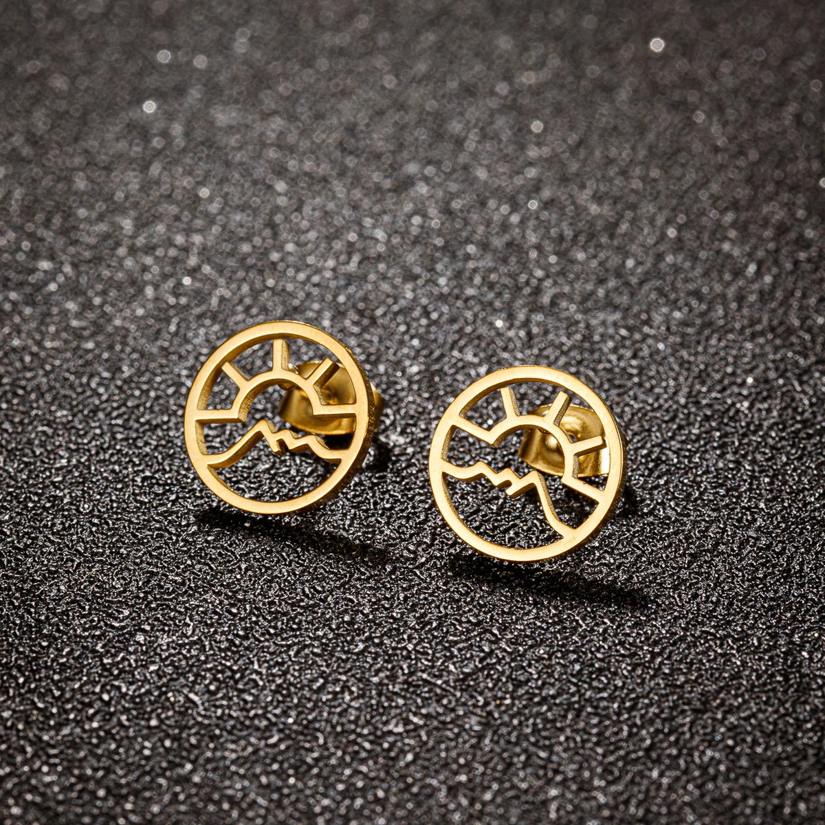 Sun Mountain Polishing Plating Stainless Steel 18k Gold Plated Ear Studs