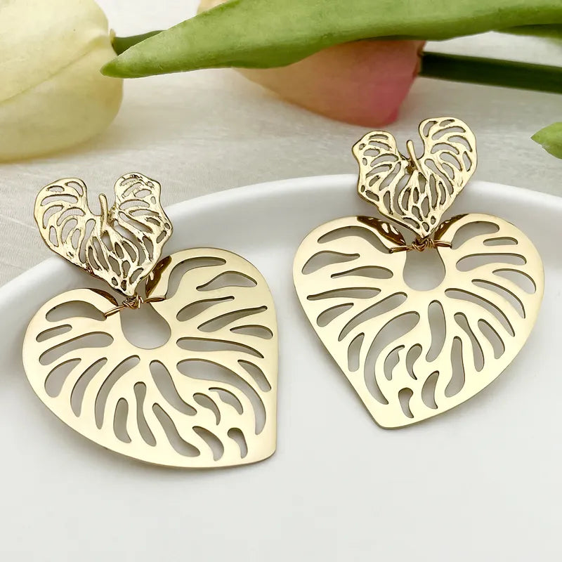 Vacation Bohemian Round Heart Shape Patchwork Plating Inlay 304 Stainless Steel Natural Stone 14K Gold Plated Drop Earrings