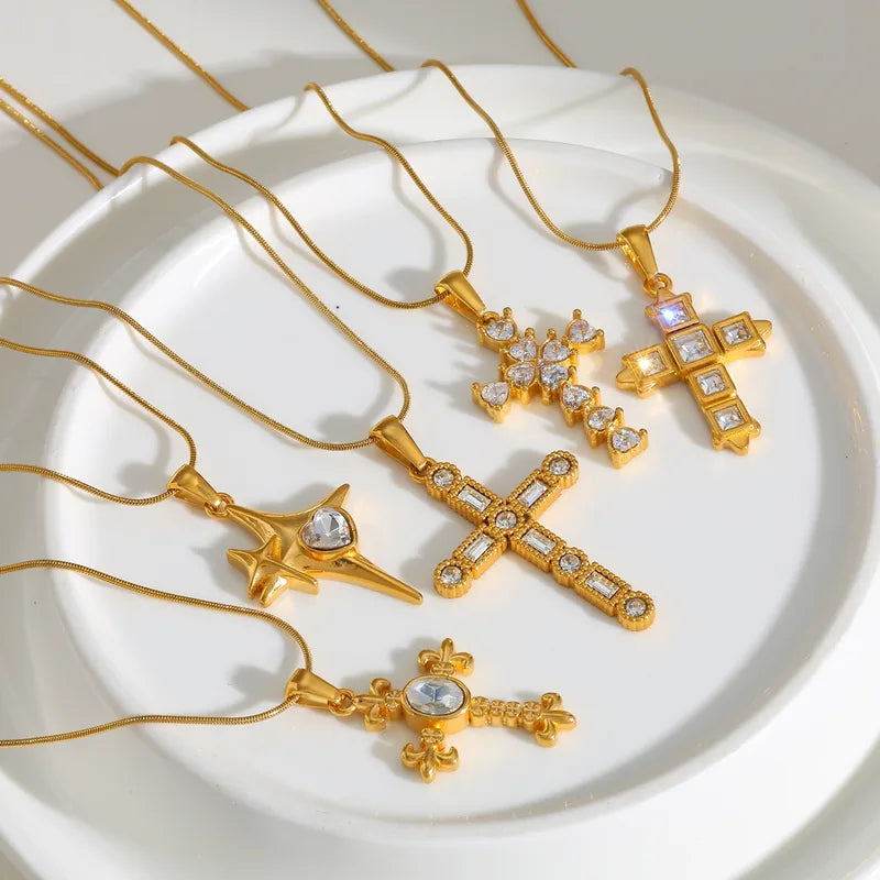 Crossed Heart 18K Gold Plated 304 Stainless Steel Necklace