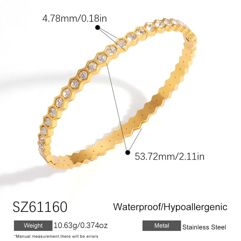 Full Diamond 18K Gold Plated Minimalist 304 Stainless Steel Round Bracelet