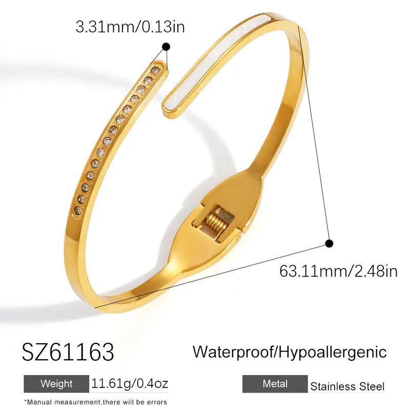 Full Diamond 18K Gold Plated Minimalist 304 Stainless Steel Round Bracelet