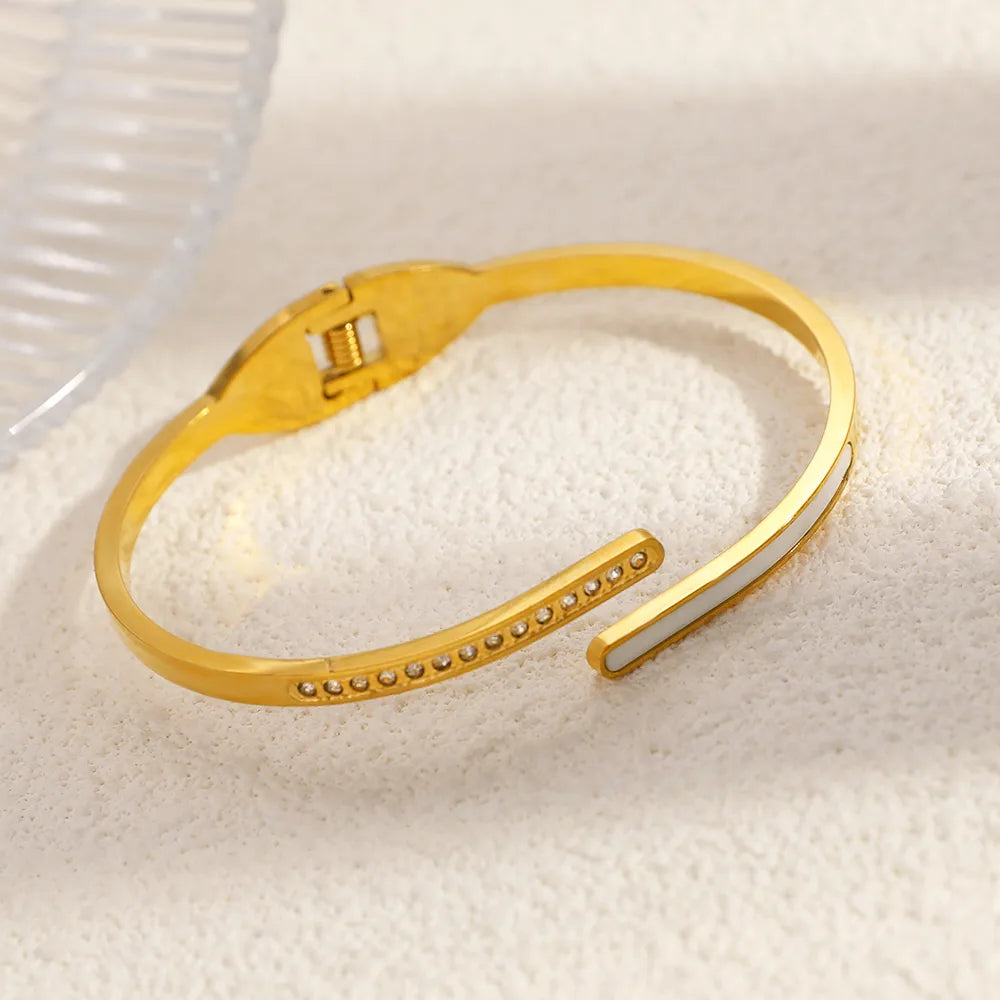 Full Diamond 18K Gold Plated Minimalist 304 Stainless Steel Round Bracelet