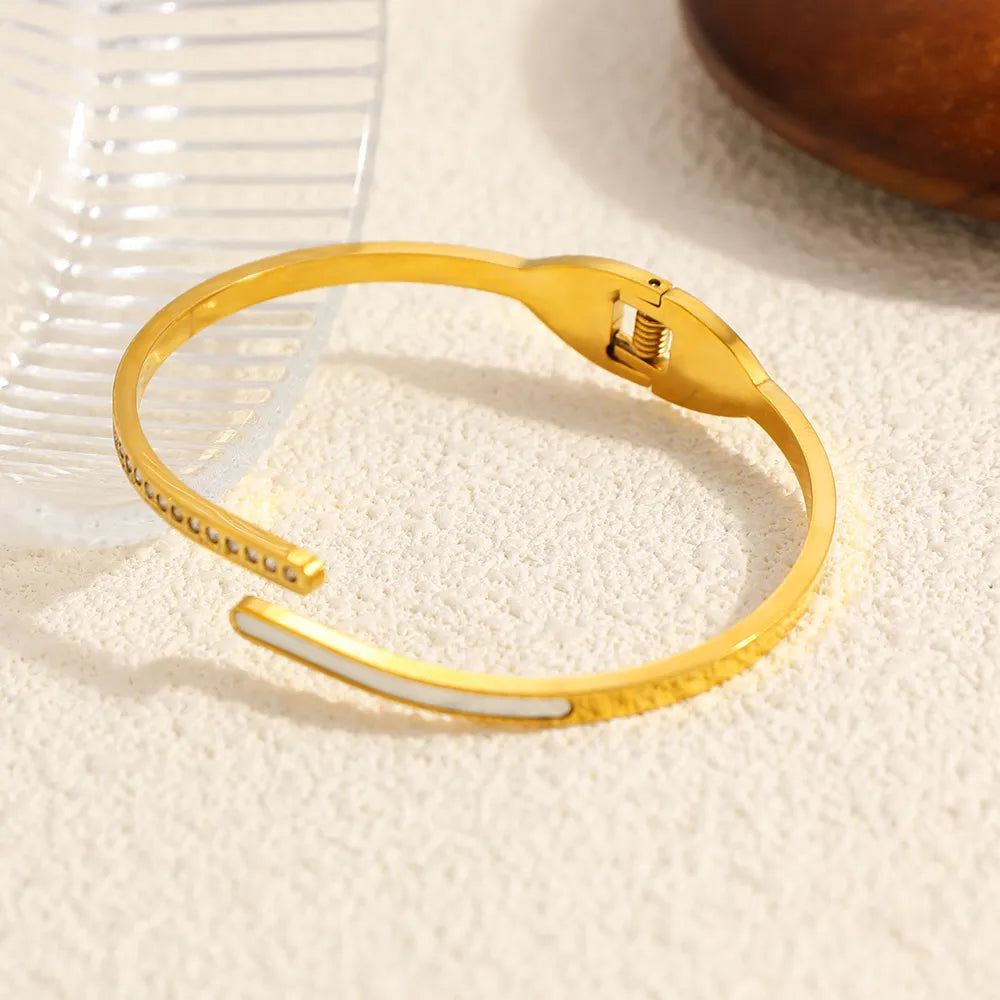 Full Diamond 18K Gold Plated Minimalist 304 Stainless Steel Round Bracelet