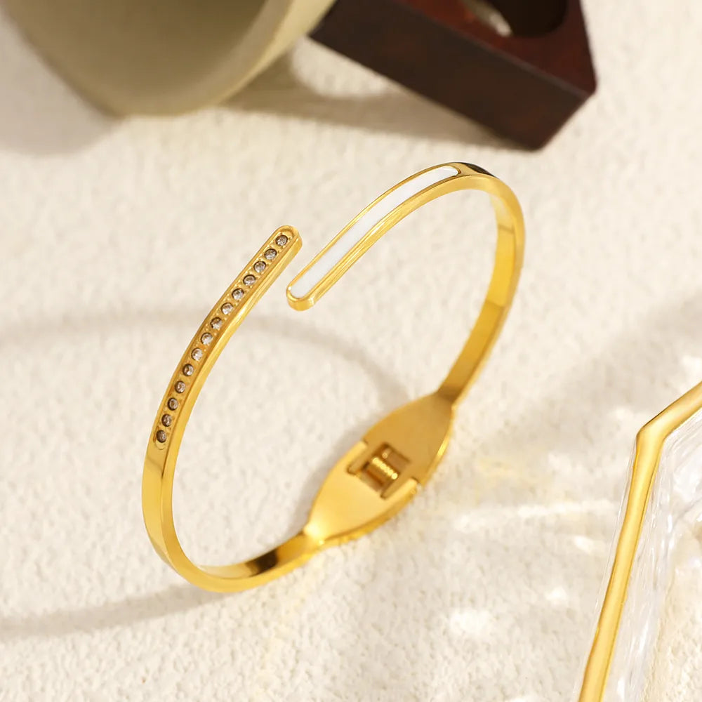 Full Diamond 18K Gold Plated Minimalist 304 Stainless Steel Round Bracelet