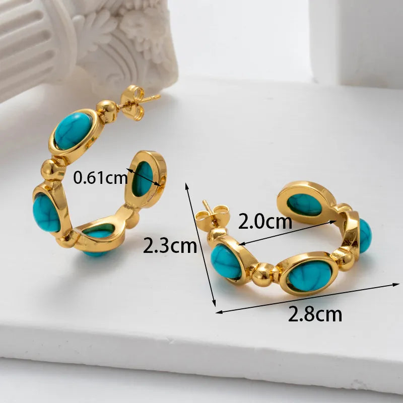 Teal Stone Stainless Steel 18K Gold Plated
